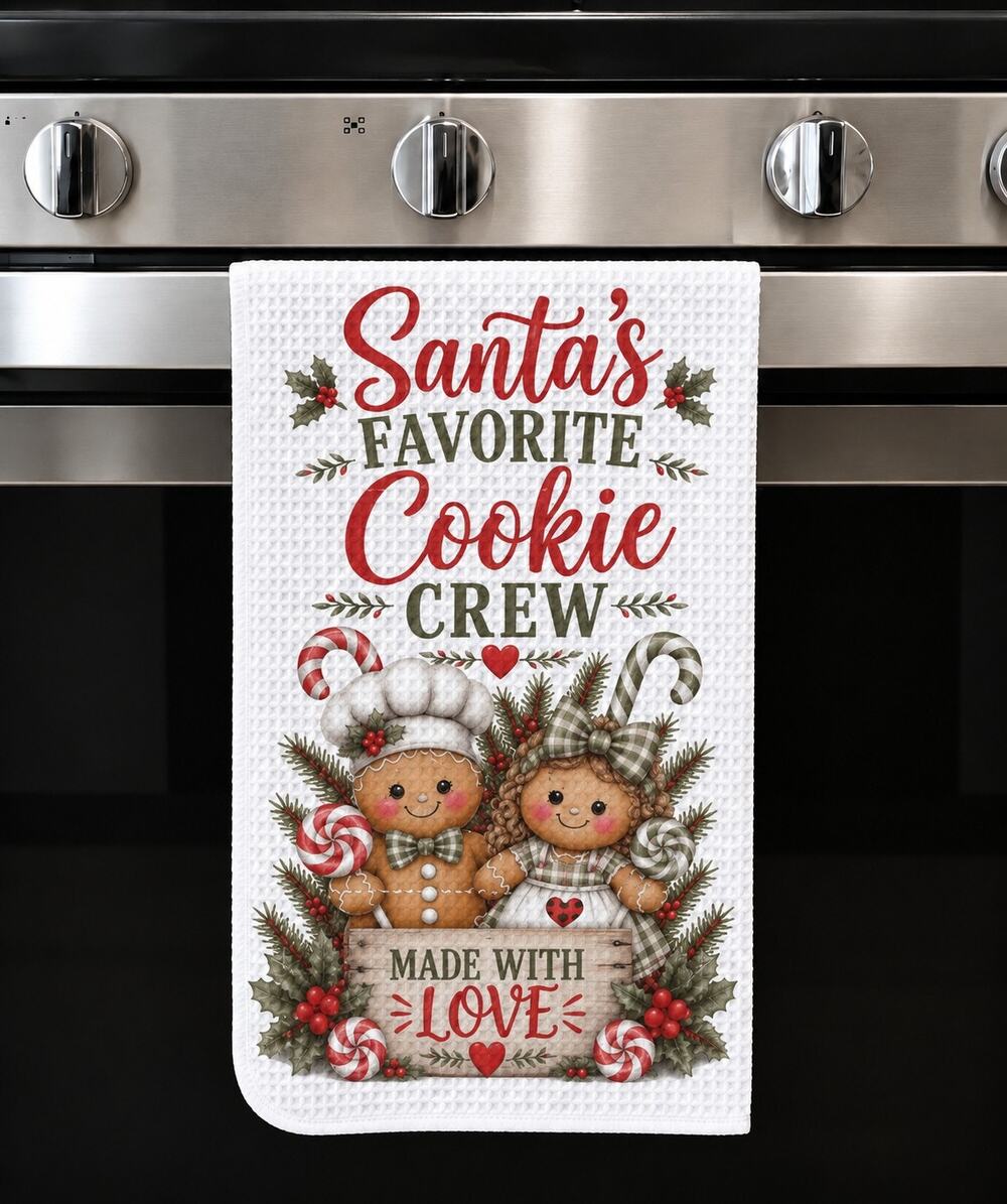Santa's Favorite Cookie Crew Gingerbread Christmas Kitchen Towel